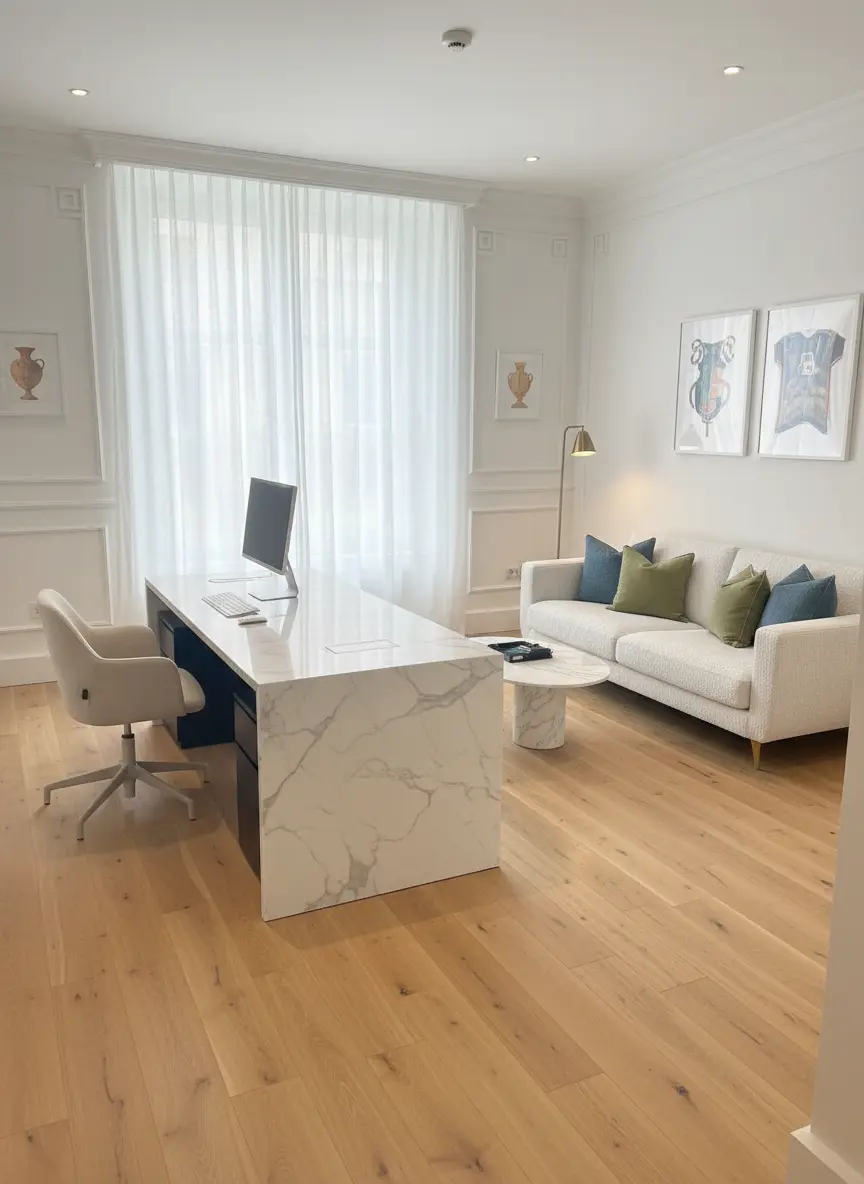 Transform Your Office into a Modern Greek-Style Haven: Design Ideas & AI-Generated Remodel | [Your Brand]